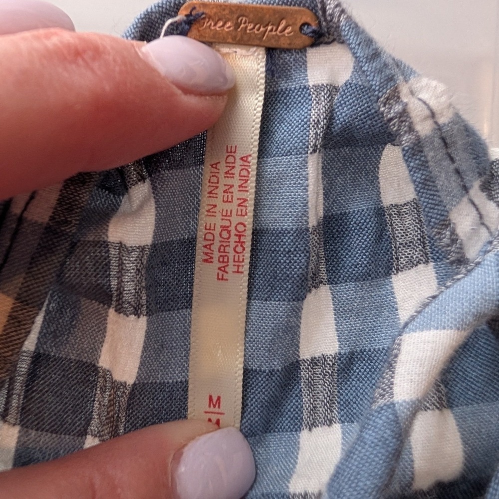 Free People Lucinda Gingham Corset Midi Dress M Blue White Smocked Cottage Boho - Picture 8 of 16